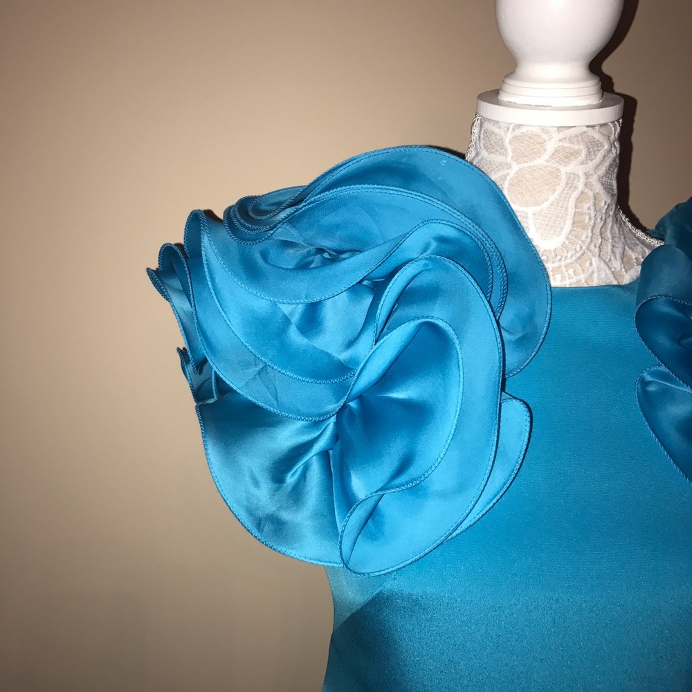Marchesa Notte Turquoise Silk Dress